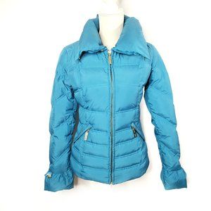 Betsey Johnson Blue Teal Feather Down Puff Coat, XS